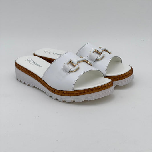 Ciabatta GioDreams in pelle bianca con morsetto art.3533